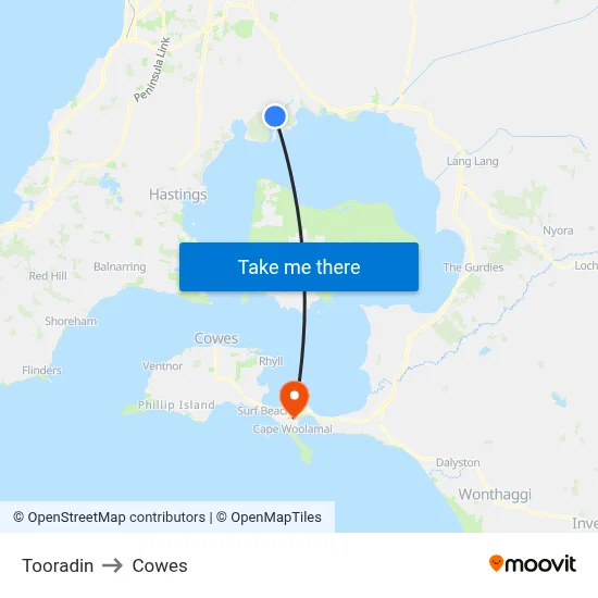 Tooradin to Cowes map