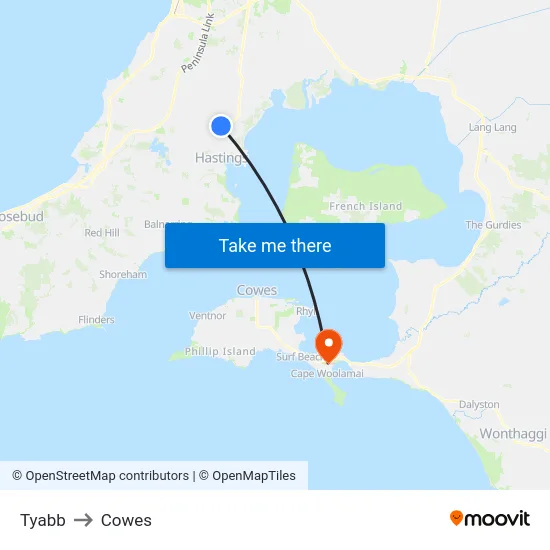 Tyabb to Cowes map