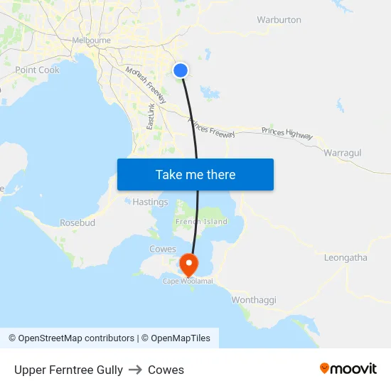 Upper Ferntree Gully to Cowes map