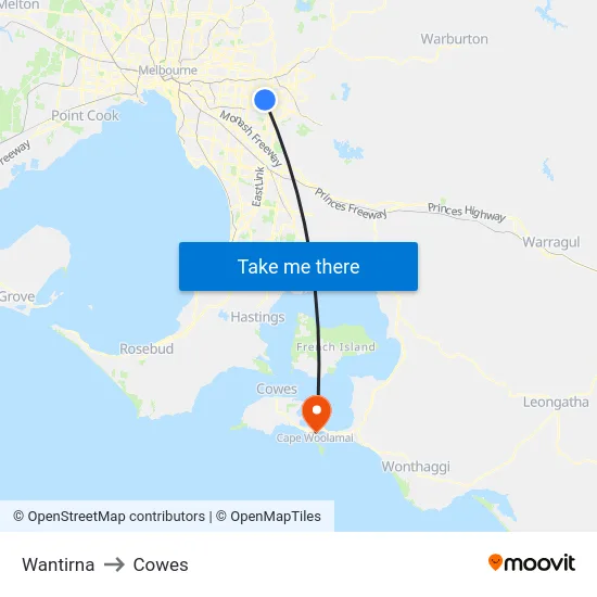 Wantirna to Cowes map