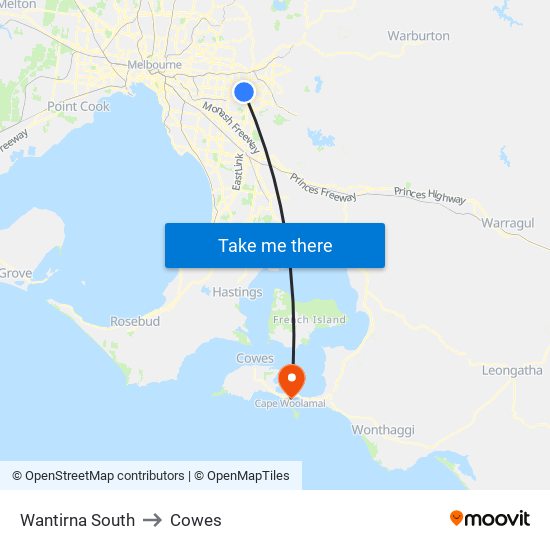 Wantirna South to Cowes map