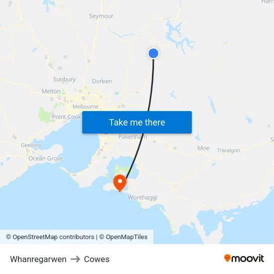 Whanregarwen to Cowes map