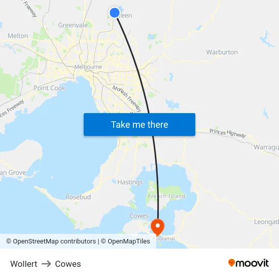 Wollert to Cowes map