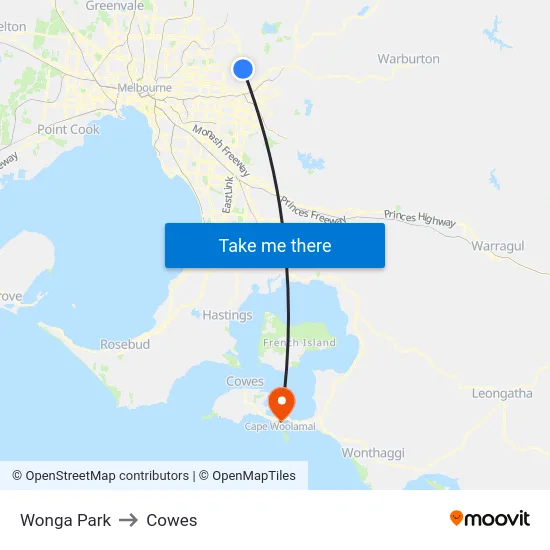 Wonga Park to Cowes map