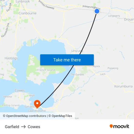 Garfield to Cowes map