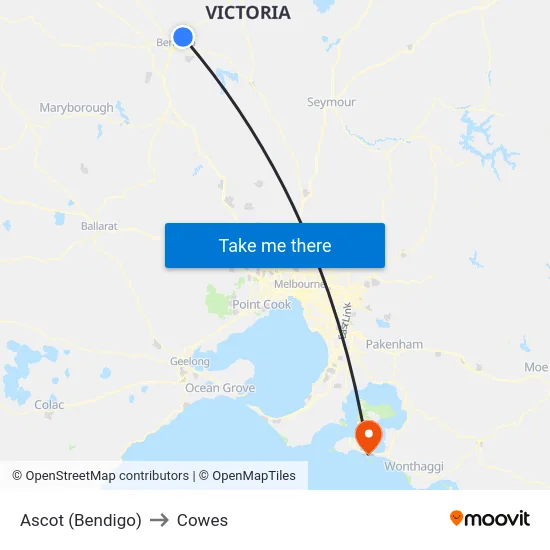 Ascot (Bendigo) to Cowes map