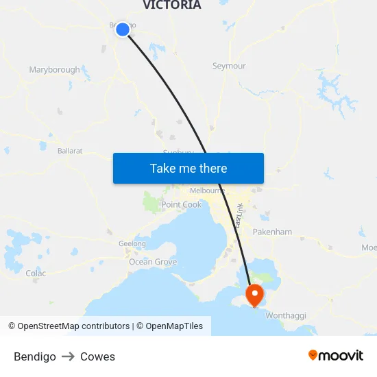 Bendigo to Cowes map