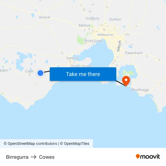 Birregurra to Cowes map