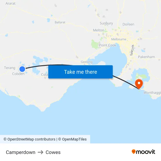 Camperdown to Cowes map