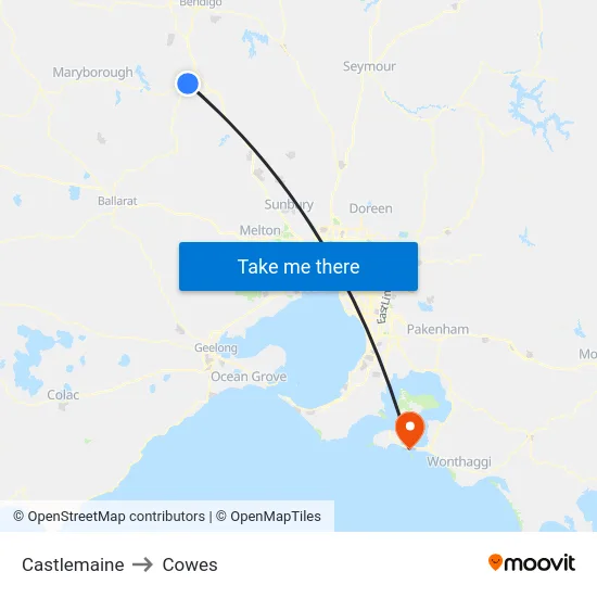Castlemaine to Cowes map