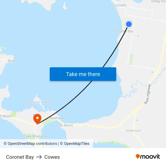Coronet Bay to Cowes map