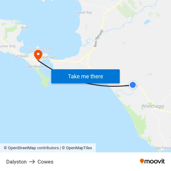 Dalyston to Cowes map