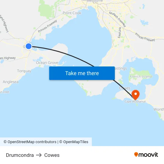 Drumcondra to Cowes map