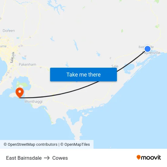 East Bairnsdale to Cowes map