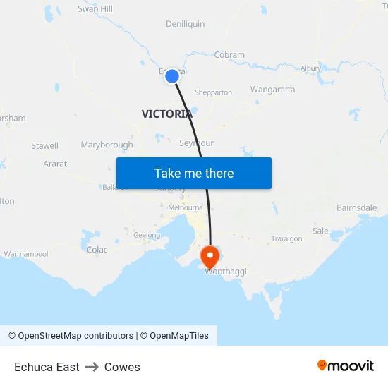 Echuca East to Cowes map
