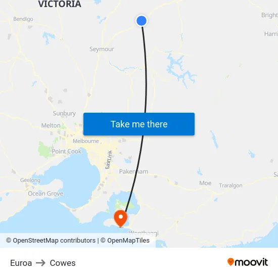 Euroa to Cowes map