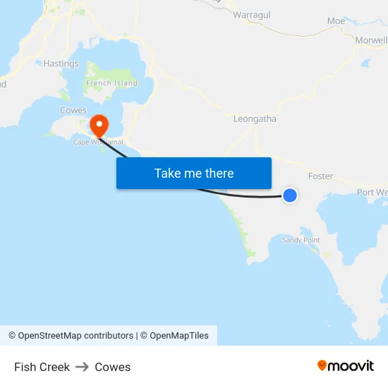 Fish Creek to Cowes map