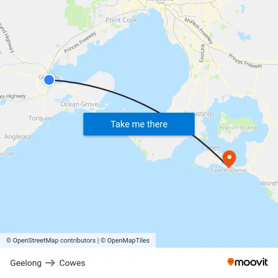 Geelong to Cowes map