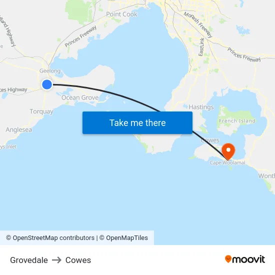 Grovedale to Cowes map