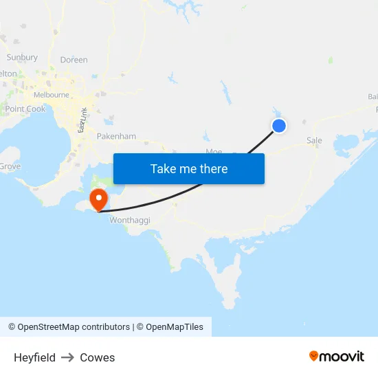 Heyfield to Cowes map