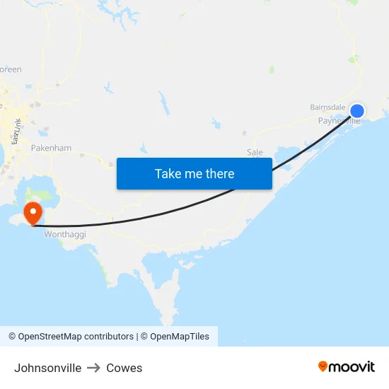 Johnsonville to Cowes map
