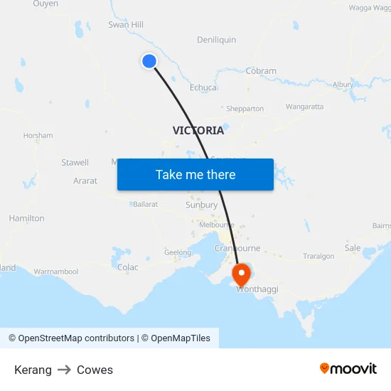 Kerang to Cowes map