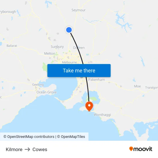 Kilmore to Cowes map