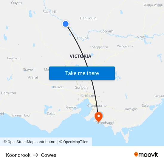 Koondrook to Cowes map