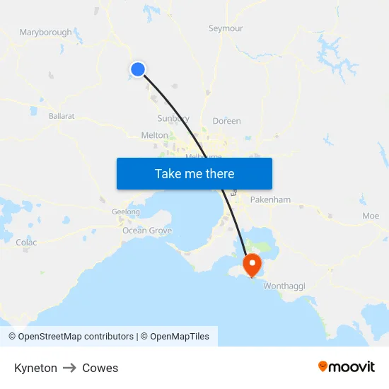 Kyneton to Cowes map