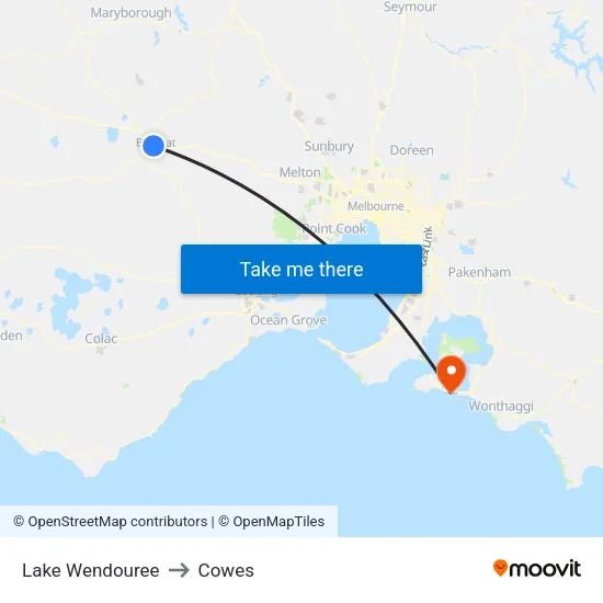 Lake Wendouree to Cowes map