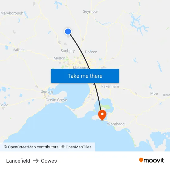 Lancefield to Cowes map