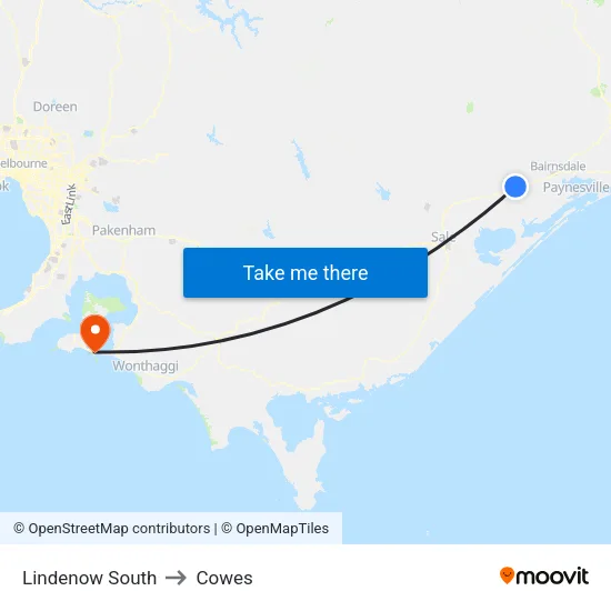 Lindenow South to Cowes map