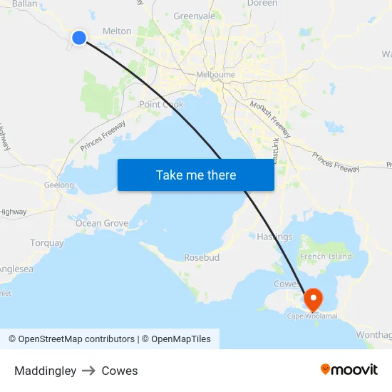 Maddingley to Cowes map