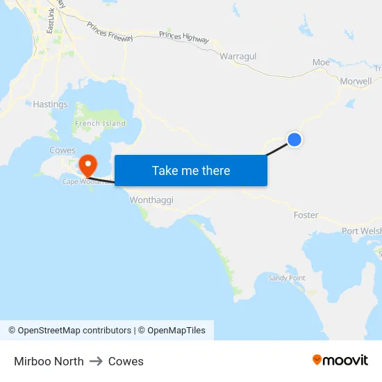 Mirboo North to Cowes map