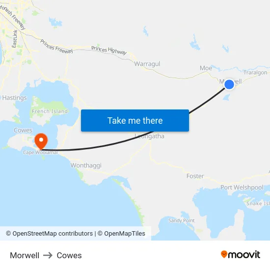 Morwell to Cowes map