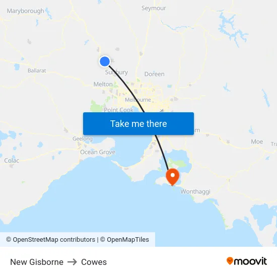 New Gisborne to Cowes map