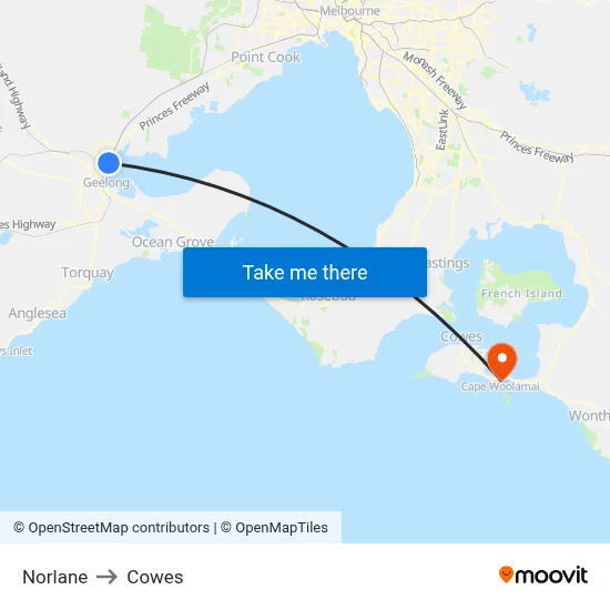 Norlane to Cowes map