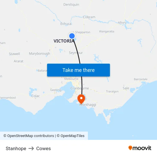 Stanhope to Cowes map