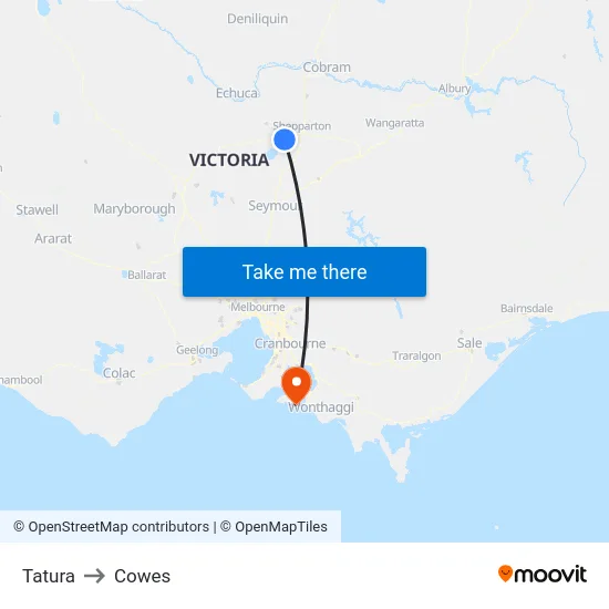 Tatura to Cowes map
