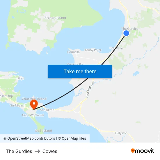 The Gurdies to Cowes map