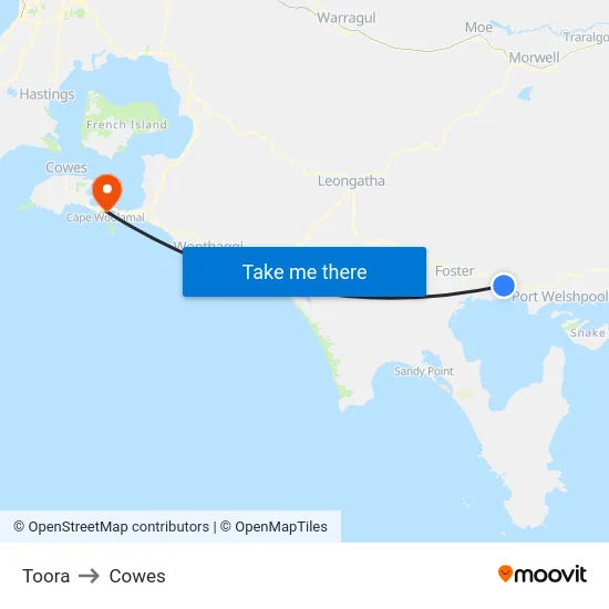 Toora to Cowes map