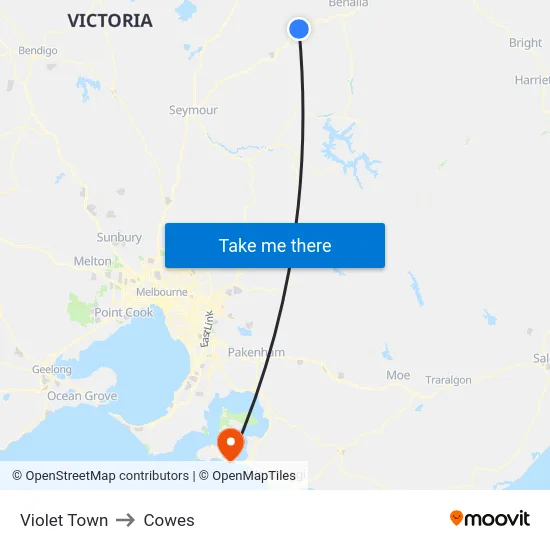 Violet Town to Cowes map
