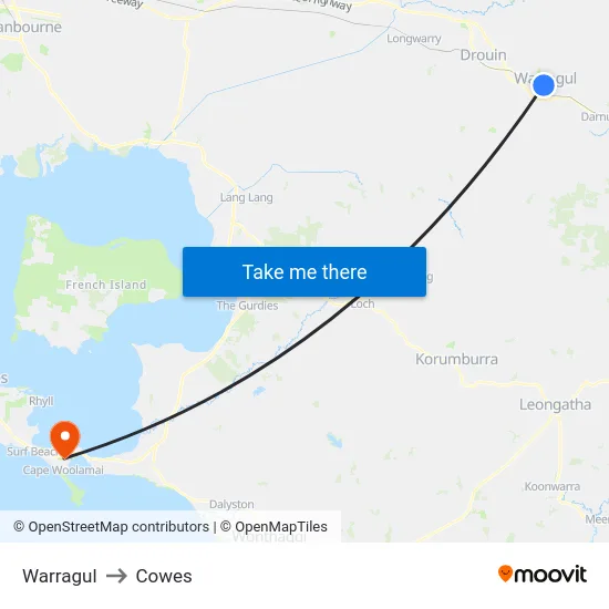 Warragul to Cowes map