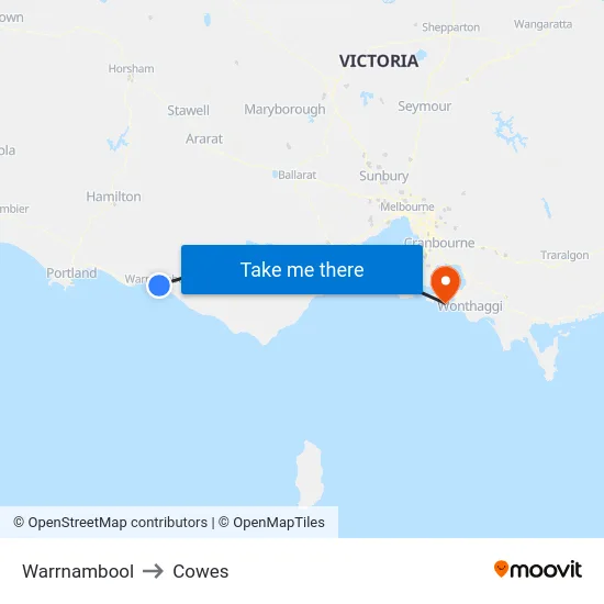 Warrnambool to Cowes map