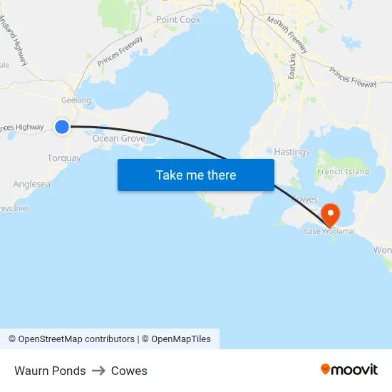 Waurn Ponds to Cowes map