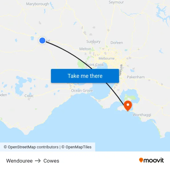 Wendouree to Cowes map