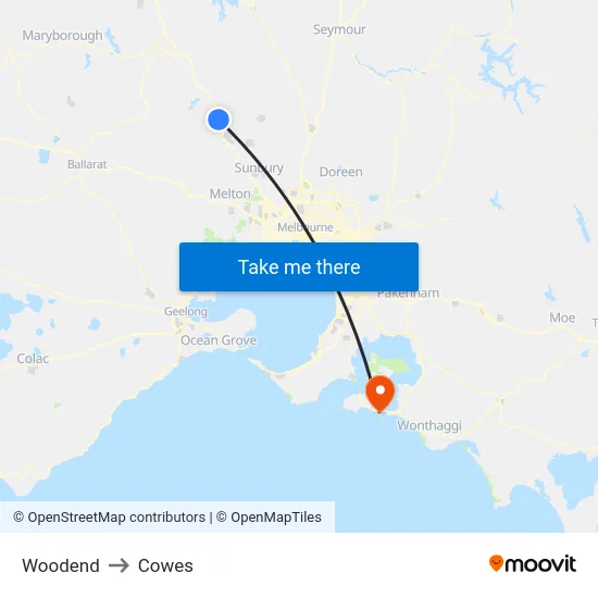 Woodend to Cowes map