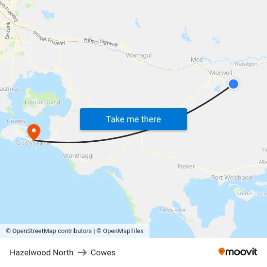 Hazelwood North to Cowes map