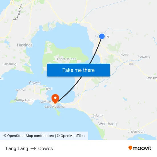 Lang Lang to Cowes map