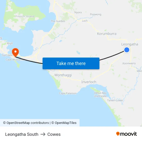 Leongatha South to Cowes map